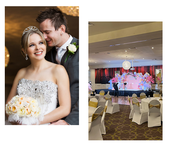A happy couple and beautifully decorated wedding venue of Seasons5 in Melbourne